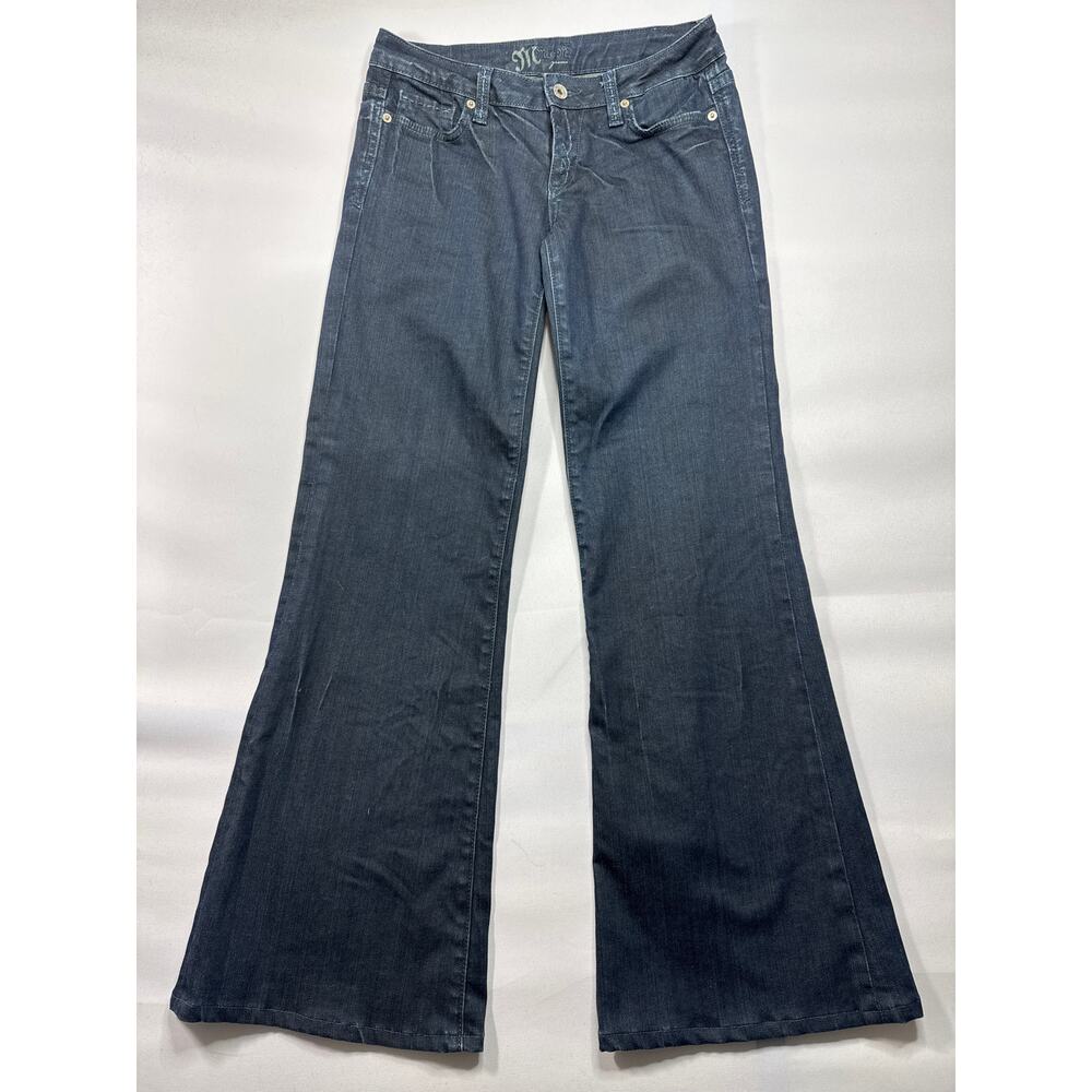Miss Me Women's Relaxed Flare Leg Dark Blue Denim Jeans - Size 28 (28x30.5)